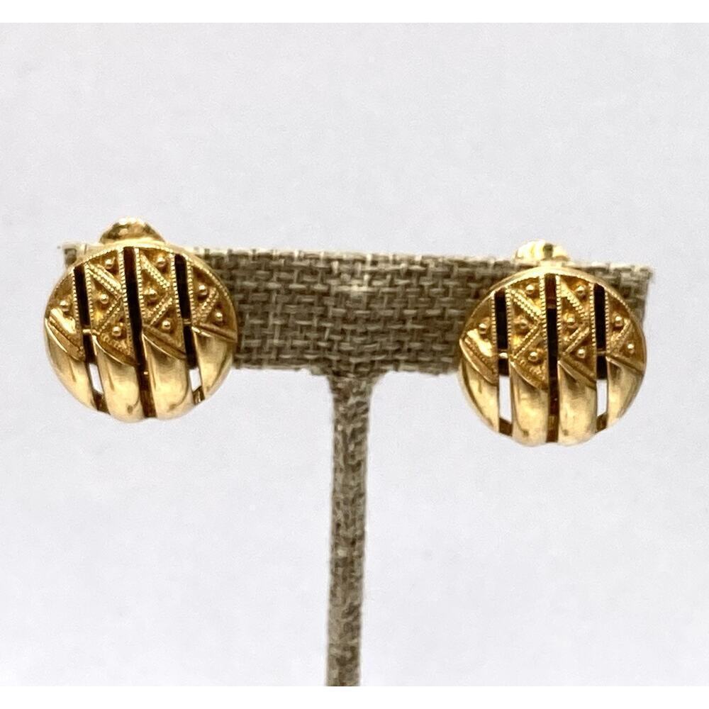 MONET Earrings Vintage Gold Tone Clips Estate Round Design